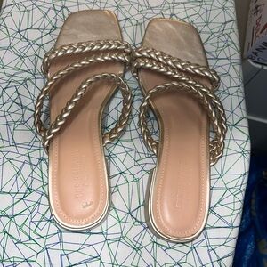 CUSHIONAIRE Women's Nan Band Braided Low Block Heel Sandals Memory Foam Size 8W